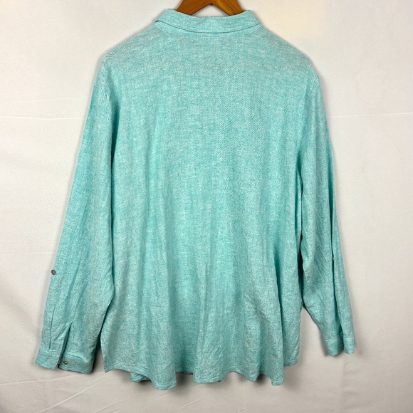 Susan Graver Women Linen LongSleeve Tunic Button Up Shirt 2X Breathable Coastal - Picture 2 of 7